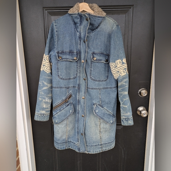 Free People Jackets & Blazers - Rare Free People Rendered Denim Sherpa Jacket/Coat- Small ( Oversized)